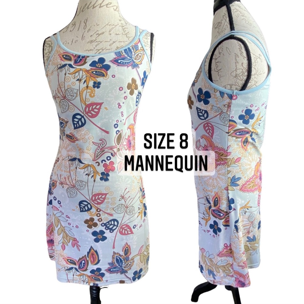 Aventura BLUE Floral Fit Flare Stretch Double Strap Athleisure Tank Dress Wmn Sm - Picture 5 of 16